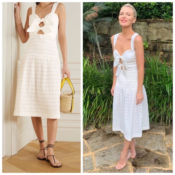 NWT Rebecca Vallance Cut Out Bow Seersucker Midi Dress Summer Resort US Size 2 - Picture 2 of 14